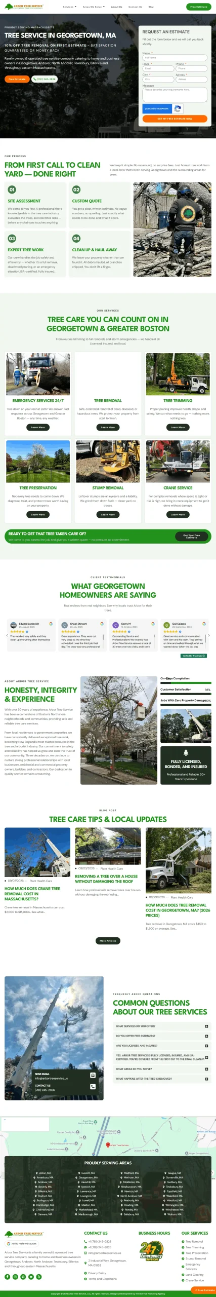 Arbor Tree Service website, Georgetown Massachusetts