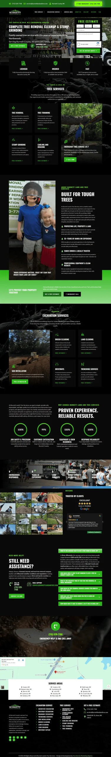 Burnett Land and Tree Services website, Burnett County Wisconsin