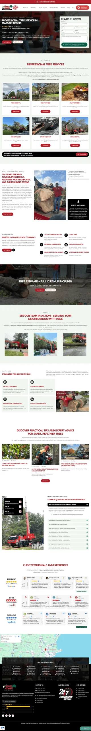 East Coast Tree Service website, Tewksbury Massachusetts