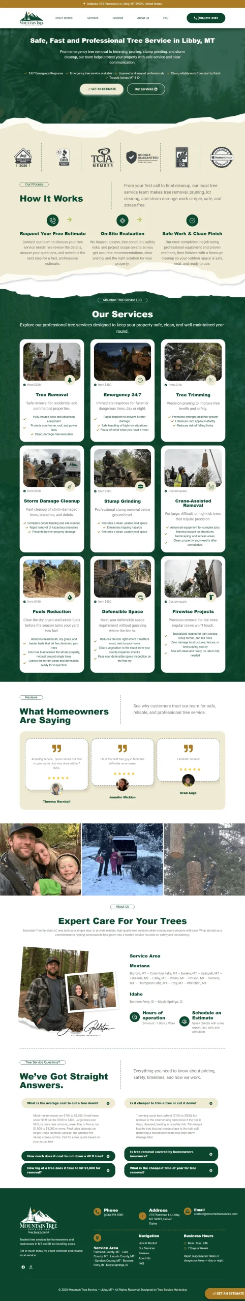 Mountain Tree Service website, Libby Montana